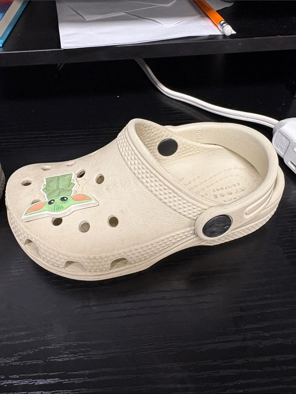 Kids Cream Crocs with Character Charms
